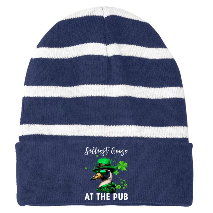 Silliest Goose At The Pub St. Patrick’s Day Striped Beanie with Solid Band