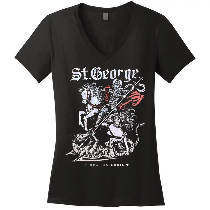 St. George And The Dragon Women's V-Neck T-Shirt