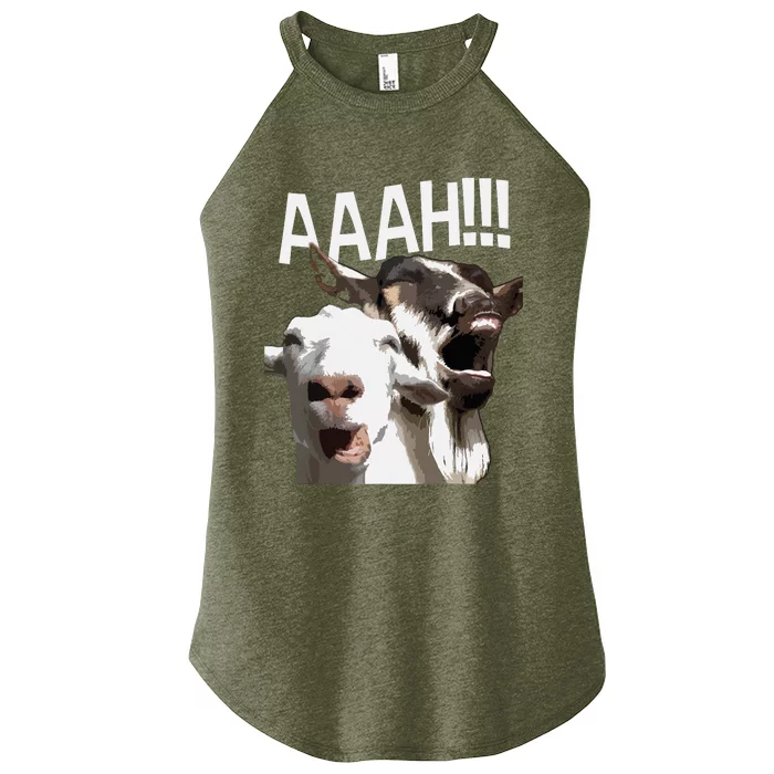 Screaming Goats AAAH Funny Crazy Goat Lover Print Women’s Perfect Tri Rocker Tank