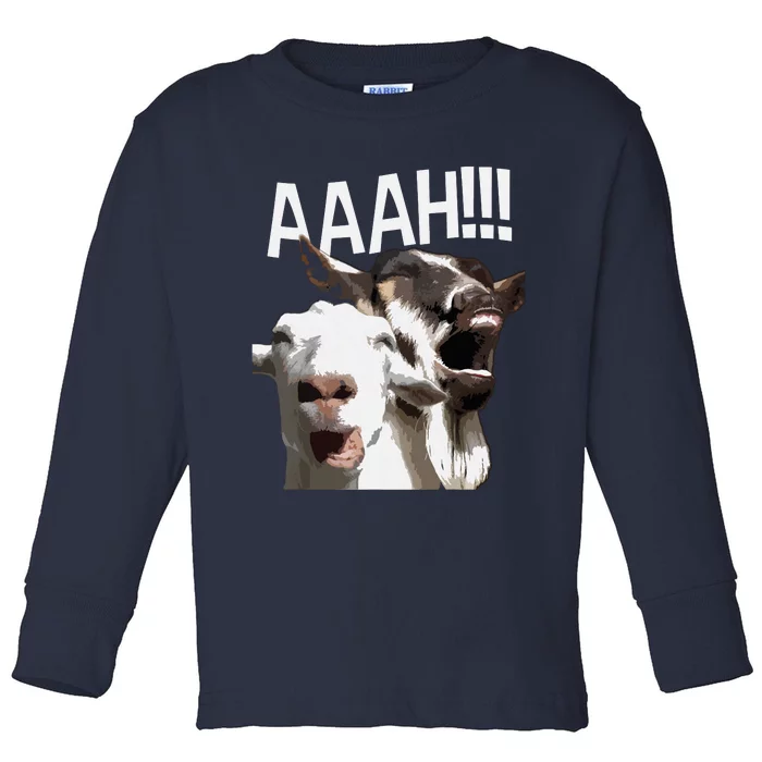 Screaming Goats AAAH Funny Crazy Goat Lover Print Toddler Long Sleeve Shirt