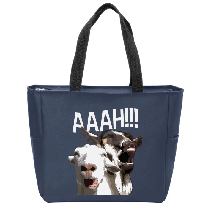 Screaming Goats AAAH Funny Crazy Goat Lover Print Zip Tote Bag