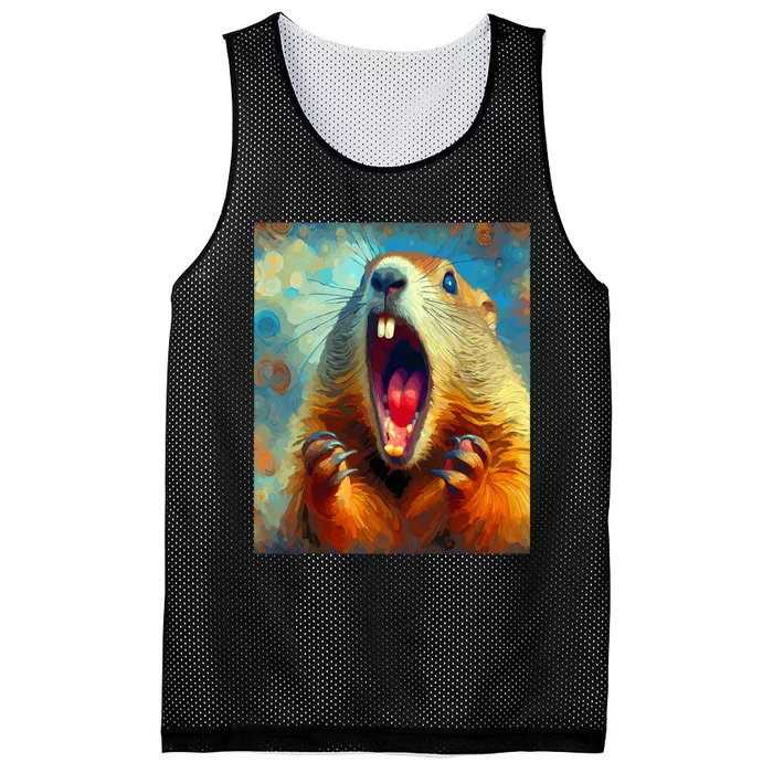 Scream Groundhog Artistic Groundhog Day Mesh Reversible Basketball Jersey Tank