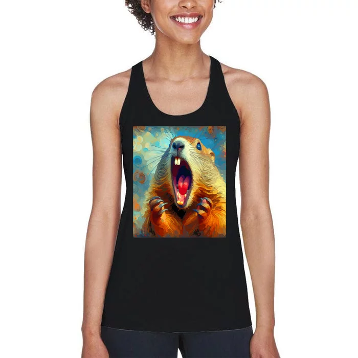 Scream Groundhog Artistic Groundhog Day Women's Racerback Tank