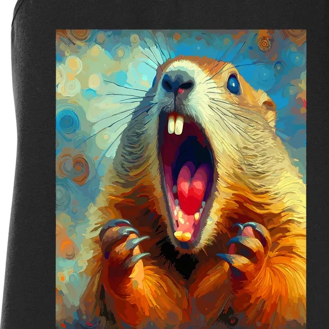 Scream Groundhog Artistic Groundhog Day Women's Racerback Tank