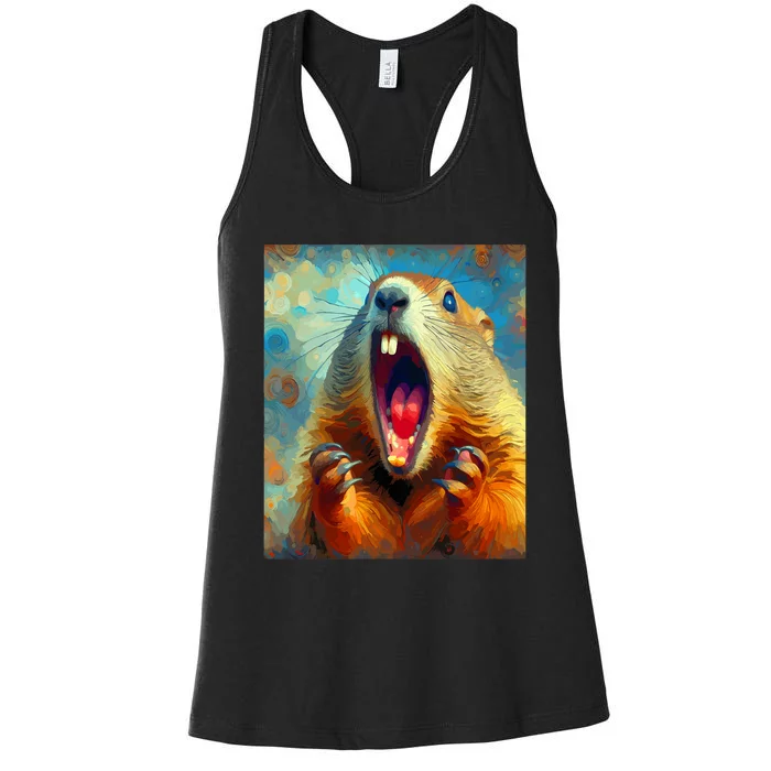 Scream Groundhog Artistic Groundhog Day Women's Racerback Tank