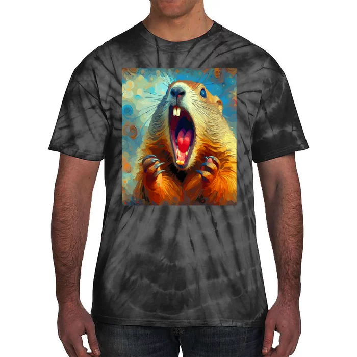 Scream Groundhog Artistic Groundhog Day Tie-Dye T-Shirt