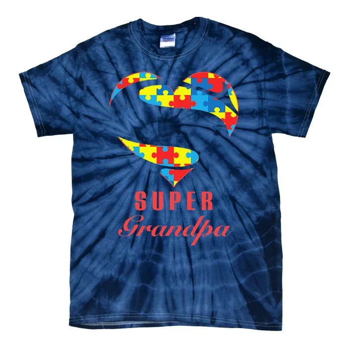 Super Grandpa Autism Awareness Gifts Autism Heart Tie-Dye T-Shirt