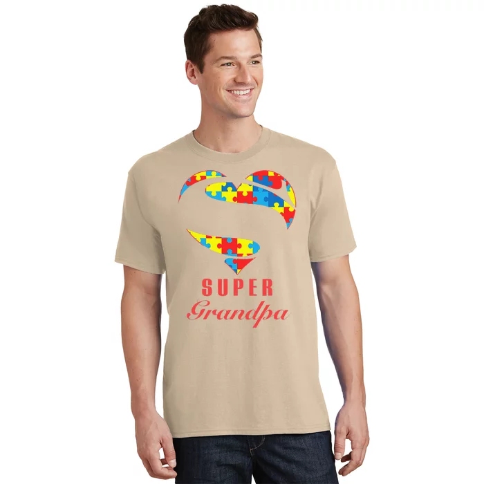 Super Grandpa Autism Awareness Gifts Autism Heart T-Shirt