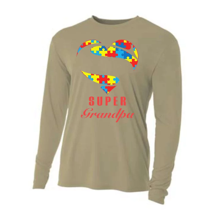 Super Grandpa Autism Awareness Gifts Autism Heart Cooling Performance Long Sleeve Crew