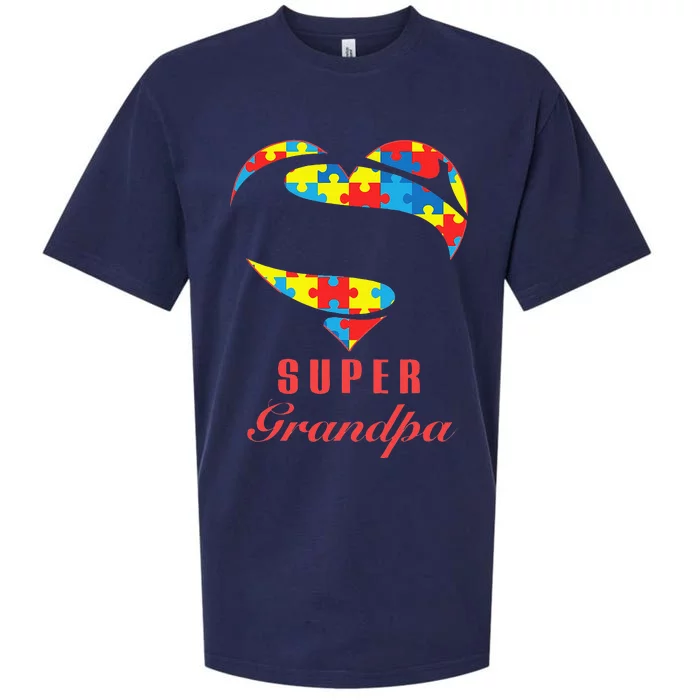 Super Grandpa Autism Awareness Gifts Autism Heart Sueded Cloud Jersey T-Shirt