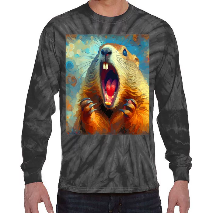 Scream Groundhog Artistic Groundhog Day Tie-Dye Long Sleeve Shirt