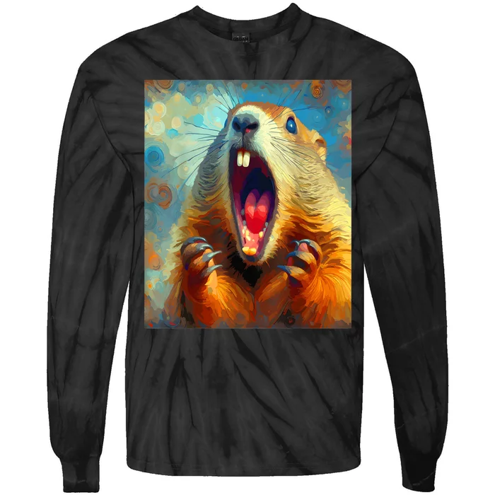 Scream Groundhog Artistic Groundhog Day Tie-Dye Long Sleeve Shirt