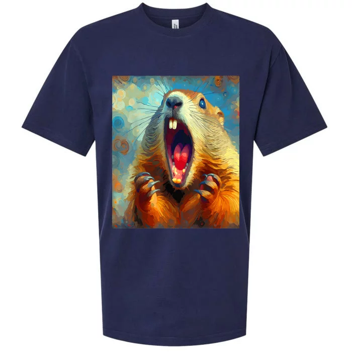 Scream Groundhog Artistic Groundhog Day Sueded Cloud Jersey T-Shirt