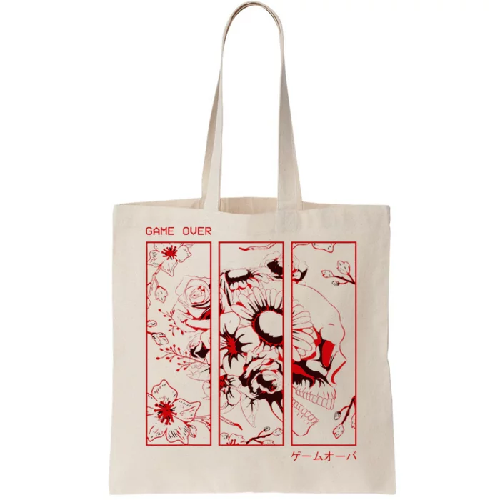 Soft Grunge Aesthetic Skull And Roses Japanese Game Over Tote Bag