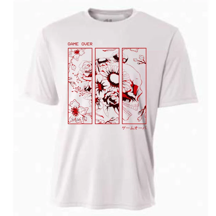 Soft Grunge Aesthetic Skull And Roses Japanese Game Over Cooling Performance Crew T-Shirt