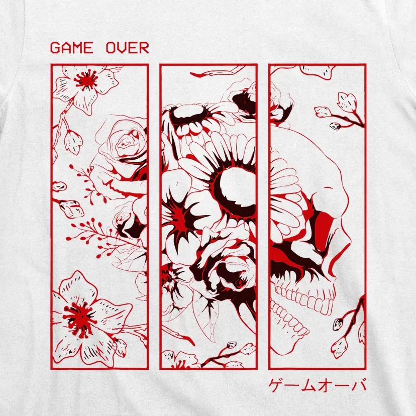 Soft Grunge Aesthetic Skull And Roses Japanese Game Over T-Shirt