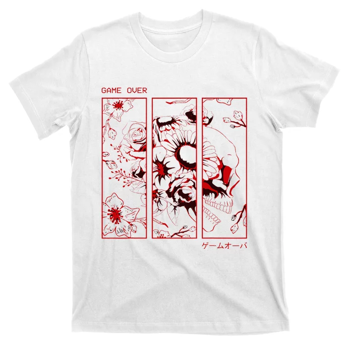 Soft Grunge Aesthetic Skull And Roses Japanese Game Over T-Shirt