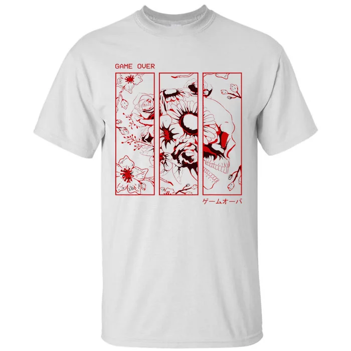 Soft Grunge Aesthetic Skull And Roses Japanese Game Over Tall T-Shirt