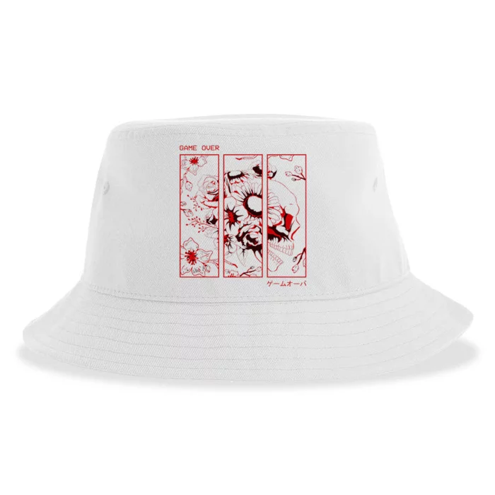 Soft Grunge Aesthetic Skull And Roses Japanese Game Over Sustainable Bucket Hat