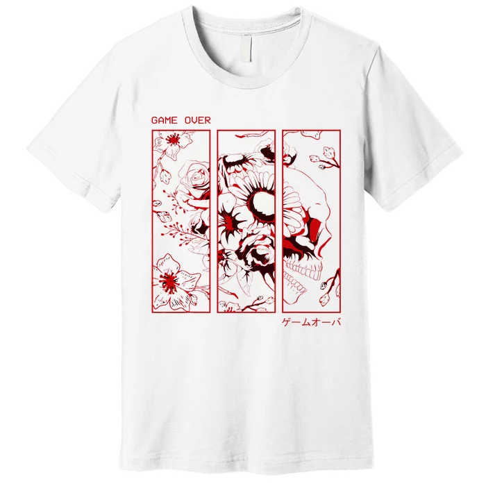 Soft Grunge Aesthetic Skull And Roses Japanese Game Over Premium T-Shirt