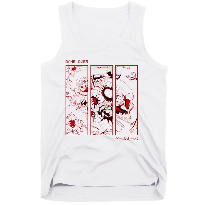 Soft Grunge Aesthetic Skull And Roses Japanese Game Over Tank Top