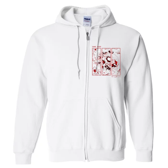 Soft Grunge Aesthetic Skull And Roses Japanese Game Over Full Zip Hoodie