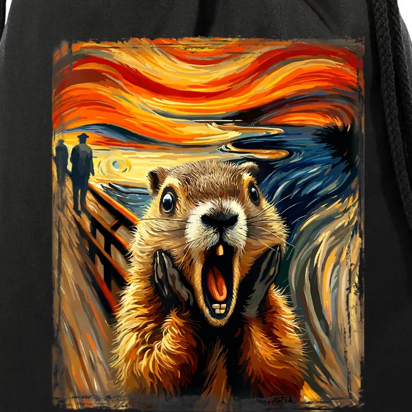 Scream Groundhog | Artistic Groundhog Day Drawstring Bag