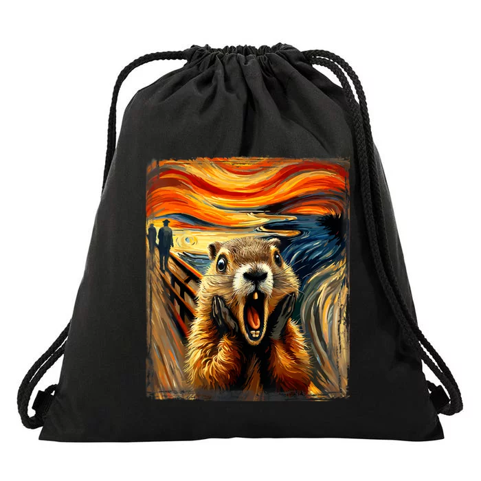 Scream Groundhog | Artistic Groundhog Day Drawstring Bag