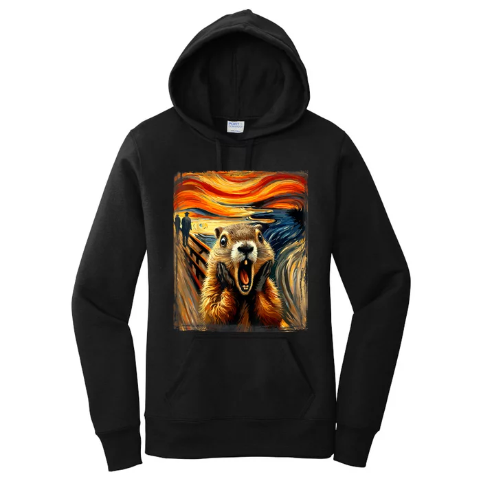 Scream Groundhog | Artistic Groundhog Day Women's Pullover Hoodie