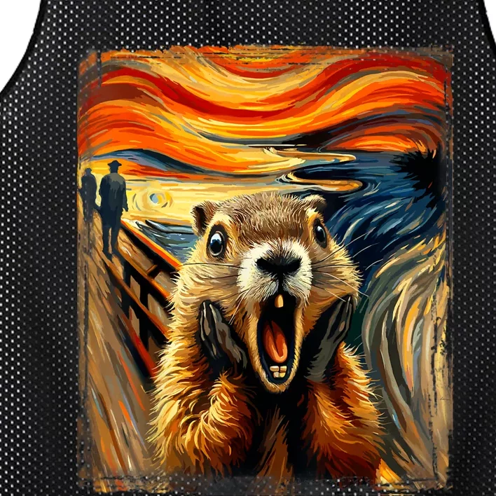 Scream Groundhog | Artistic Groundhog Day Mesh Reversible Basketball Jersey Tank