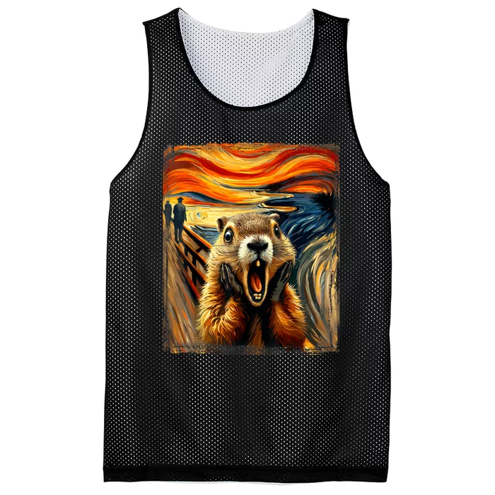 Scream Groundhog | Artistic Groundhog Day Mesh Reversible Basketball Jersey Tank