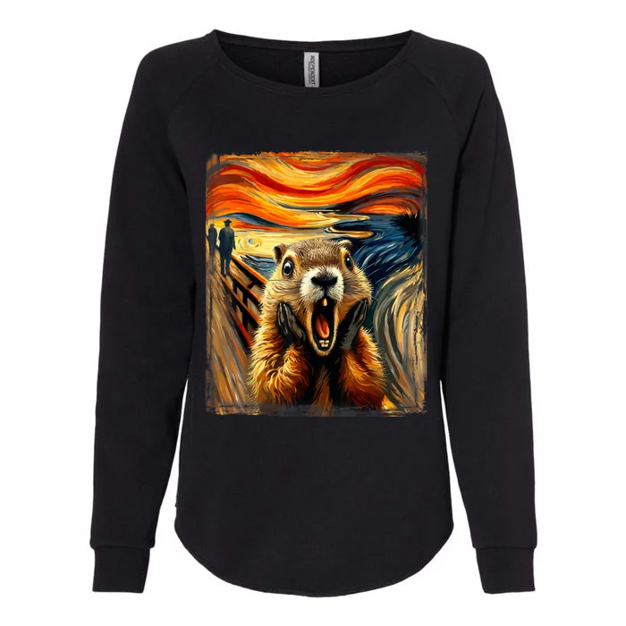 Scream Groundhog | Artistic Groundhog Day Womens California Wash Sweatshirt