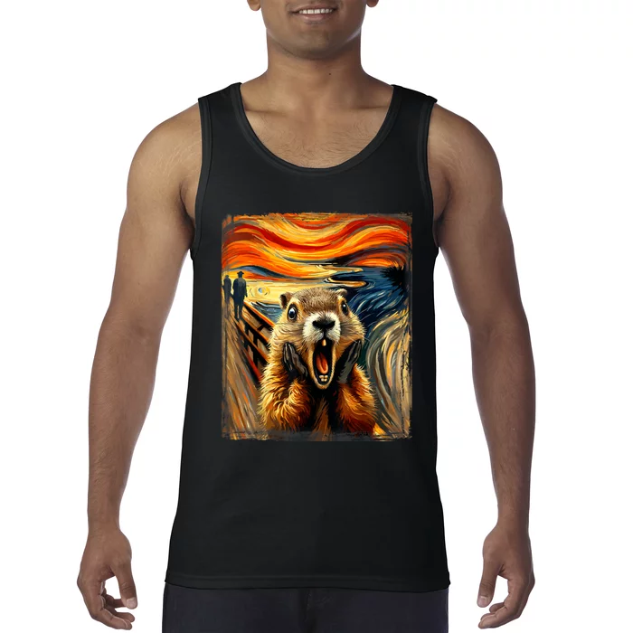 Scream Groundhog | Artistic Groundhog Day Tank Top