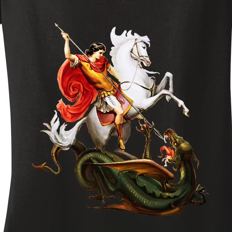 St. George And The Dragon England Catholic Saints Pray Women's V-Neck T-Shirt