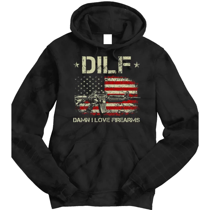 S Gun American Flag Dilf Damn I Love Firearms Tie Dye Hoodie