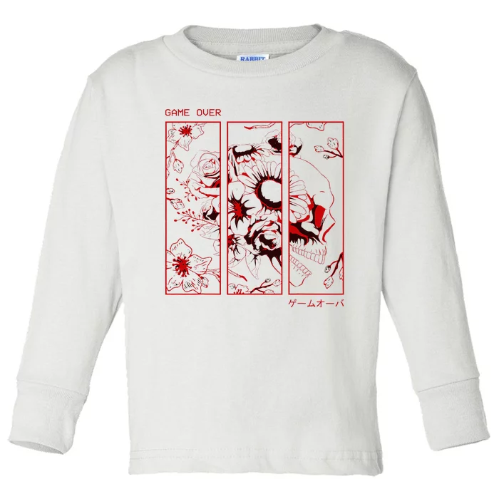 Soft Grunge Aesthetic Skull And Roses Japanese Game Over Toddler Long Sleeve Shirt