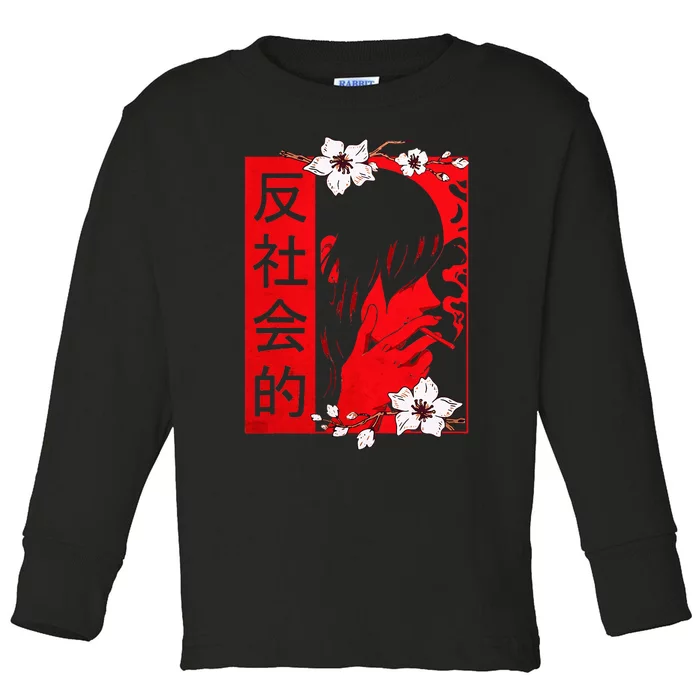 Soft Grunge Aesthetic Antisocial Sad Anime Harajuku Toddler Long Sleeve Shirt