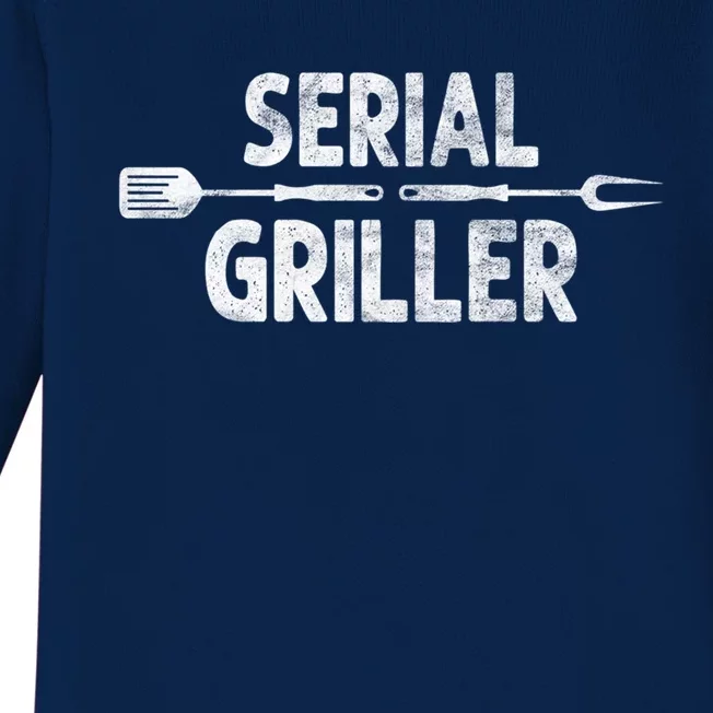 Serial Griller Bbq Distressed Grill Master Chef Gift Baby Long Sleeve Bodysuit