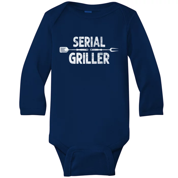 Serial Griller Bbq Distressed Grill Master Chef Gift Baby Long Sleeve Bodysuit