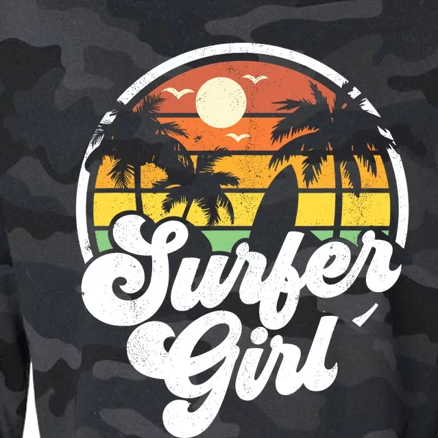 Surfer Girl Beach Retro 70s Summer Surfing Vacation Gift Cropped Pullover Crew