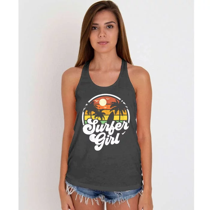 Surfer Girl Beach Retro 70s Summer Surfing Vacation Gift Women's Knotted Racerback Tank