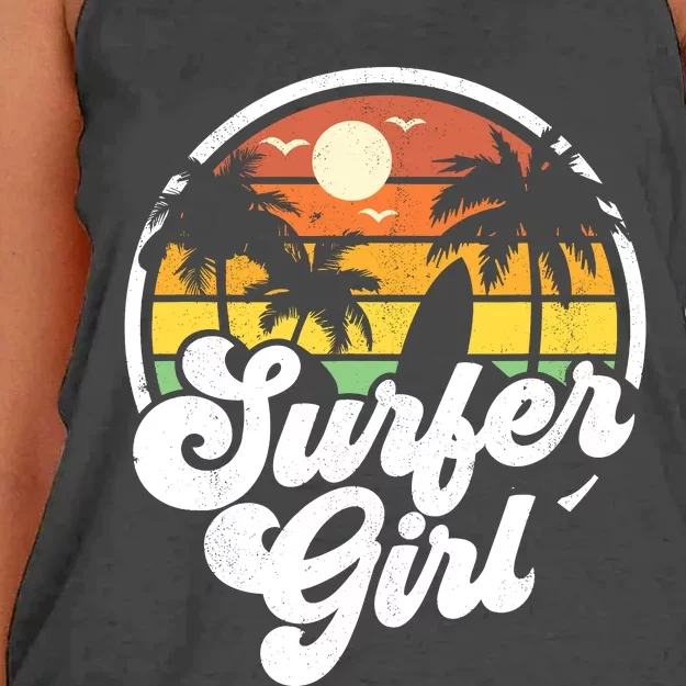 Surfer Girl Beach Retro 70s Summer Surfing Vacation Gift Women's Knotted Racerback Tank