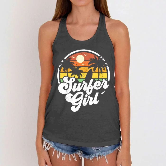 Surfer Girl Beach Retro 70s Summer Surfing Vacation Gift Women's Knotted Racerback Tank