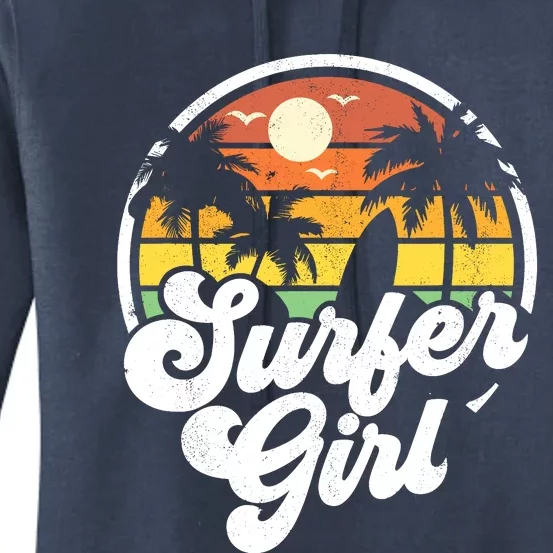 Surfer Girl Beach Retro 70s Summer Surfing Vacation Gift Women's Pullover Hoodie