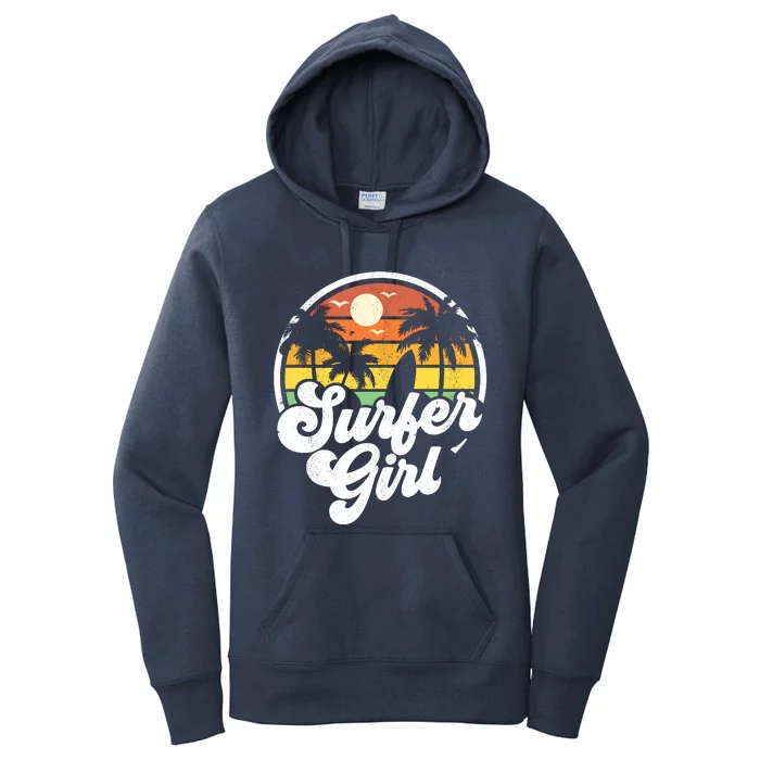 Surfer Girl Beach Retro 70s Summer Surfing Vacation Gift Women's Pullover Hoodie