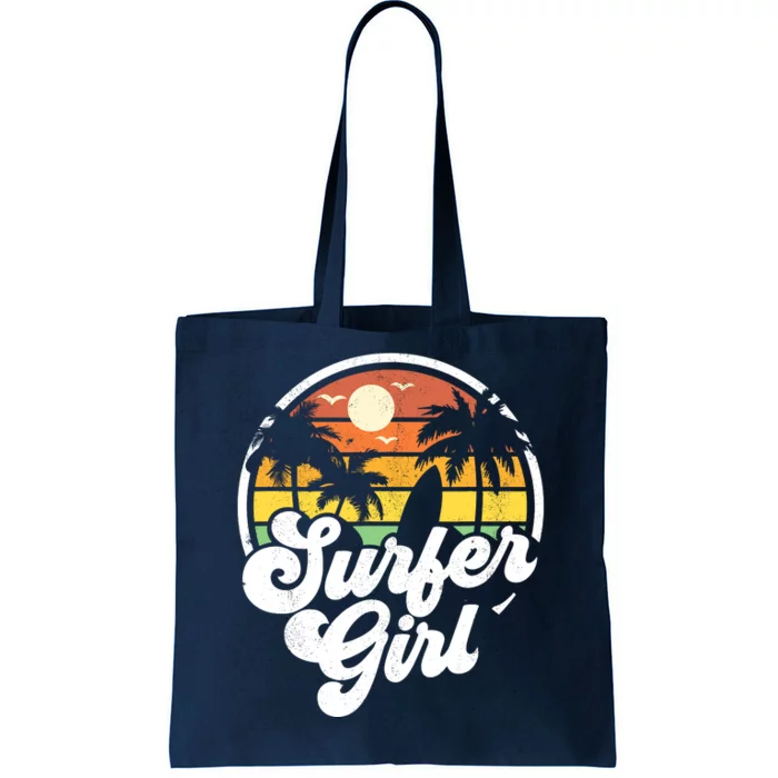 Surfer Girl Beach Retro 70s Summer Surfing Vacation Gift Tote Bag