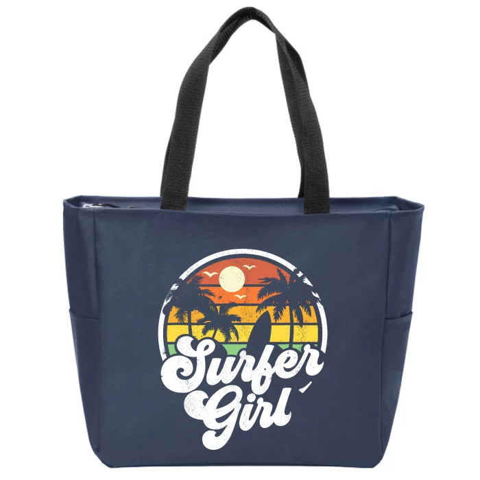 Surfer Girl Beach Retro 70s Summer Surfing Vacation Gift Zip Tote Bag