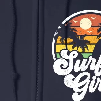 Surfer Girl Beach Retro 70s Summer Surfing Vacation Gift Full Zip Hoodie