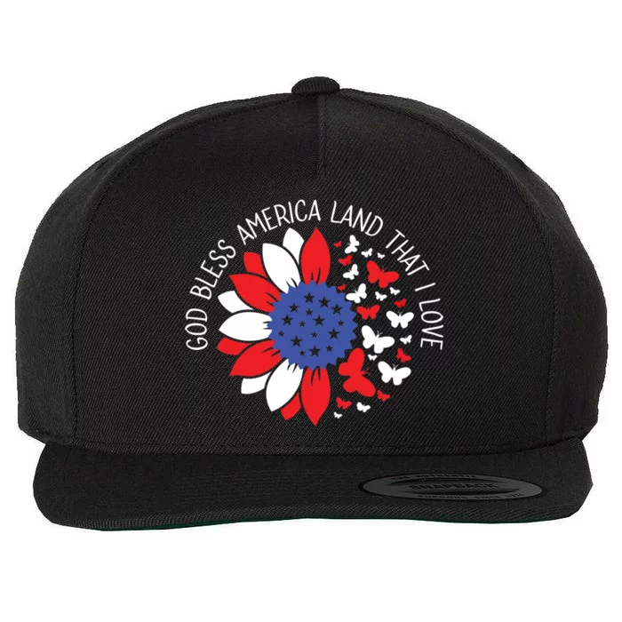 Sunflower God Bless America Land That I Love 4th Of July Gift Wool Snapback Cap