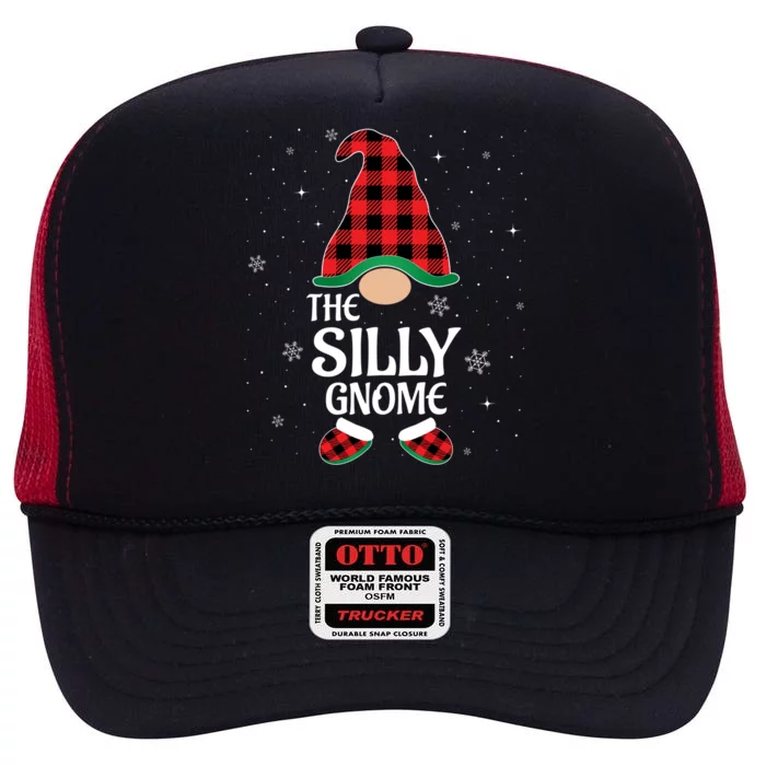 Silly Gnome Buffalo Red Plaid Matching Christmas Pajama Gift High Crown Mesh Trucker Hat